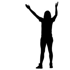 Fototapeta na wymiar Silhouette of People dancing with a raised hand on White Background