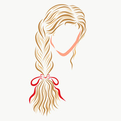 Beautiful girl with a thick long pigtail