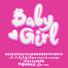 Vector cute pink Baby Girl Alphabet Letters, Numbers and Symbols