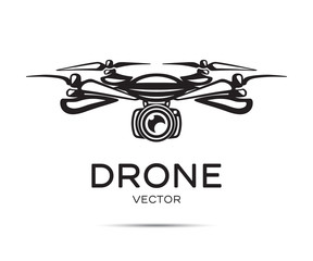 Drone with camera vector silhouette isolated