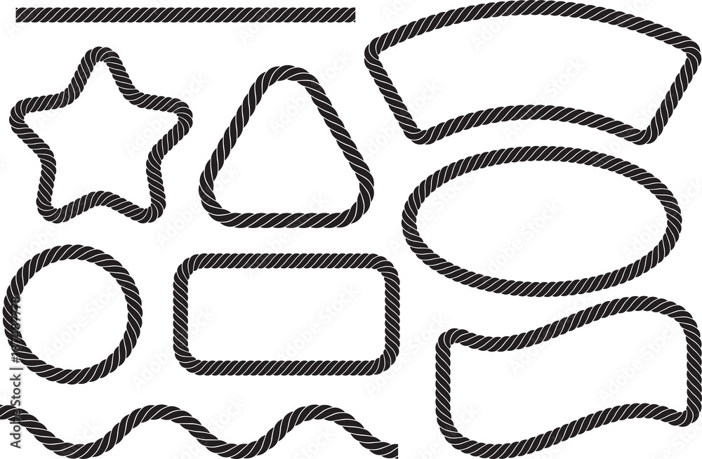 Poster set of 9 vector elements in the form of marine rope and empty frames.
