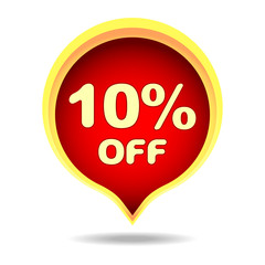 10 percent off speech bubble, sticker, label or icon with shadow for your design.
