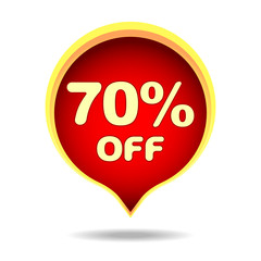 70 percent off speech bubble, sticker, label or icon with shadow for your design.