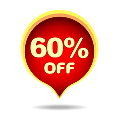 60 percent off speech bubble, sticker, label or icon with shadow for your design.