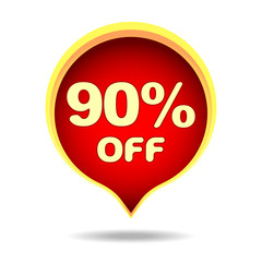 90 percent off speech bubble, sticker, label or icon with shadow for your design.