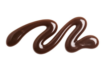 Chocolate caramel sauce ripple on a plain white backround