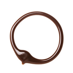 Chocolate caramel sauce circle on a plain white backround