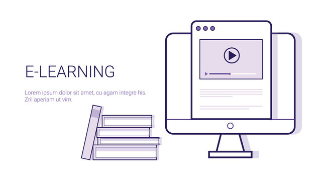 Learing Online Business Concept Elearning Education Template Web Banner With Copy Space Vector Illustration