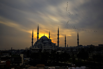 Istanbul, Turkey. Sultan Ahmet Camii named Blue Mosque turkish islamic landmark with six minarets,...