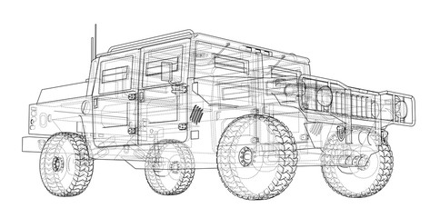 Combat car. Vector rendering of 3d