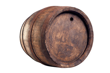 Old wood barrel isolated on white background