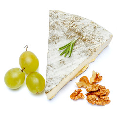 traditional french brie cheese on a white background