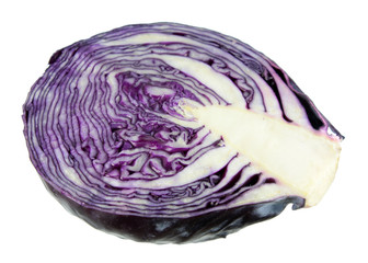 Fototapeta premium Cut red cabbage (purple-leaved varieties of Brassica oleracea) isolated on white background