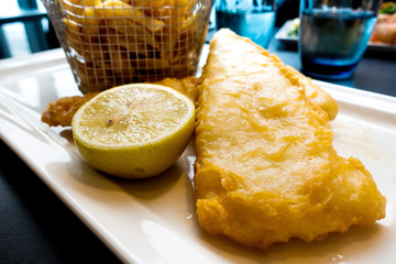British Traditional fish and chips and tartar sauce