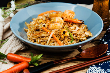 asian food fried noodle on the table