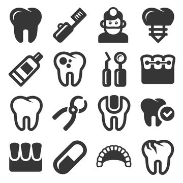 Dental Icons Set on White Background. Vector