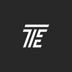 Letters TE logo minimal style monogram, black and white thin lines hipster emblem initials ET, linear two identity symbols E T