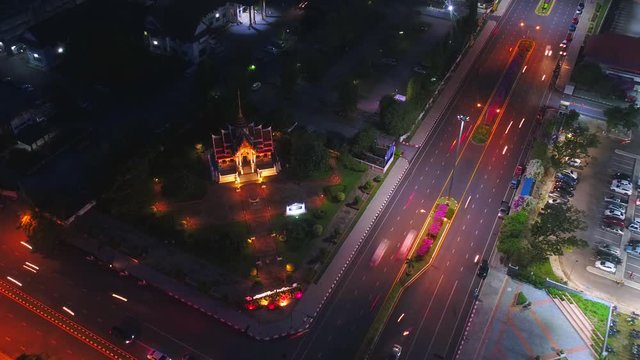 4k Aerial  Time-lapse Movie of Thai Temple ant the Traffic Road