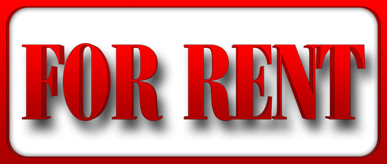 Stock Illustration - Bold Text FOR RENT, 3D Illustration, White Background.