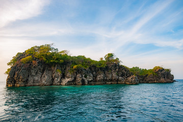 Fototapeta na wymiar Rock island with forest top