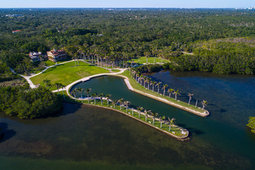 Aerial image of the historical Miami Deering Estate on Biscayne Bay