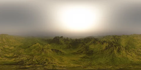 Tuinposter panorama of green hills landscape . made with one 360 degree lense camera without any seams. ready for vr360 virtual reality © videodoctor