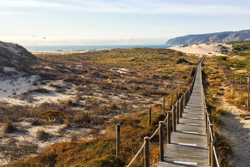 Path through the dunes to the beach in Cascais, Portugal.