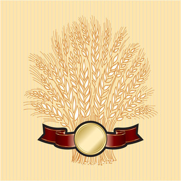 Hand drawn wheat sheaf on beige background with banner