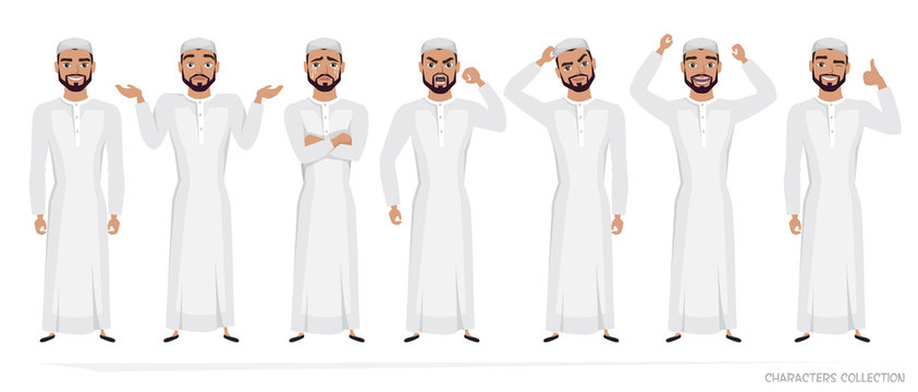 Muslim Arab Man character set of emotions