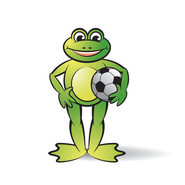 happy frog vector cartoon standing with foot ball