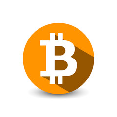 Crypto currency Bitcoin flat vector logo, icon for web, sticker for print.