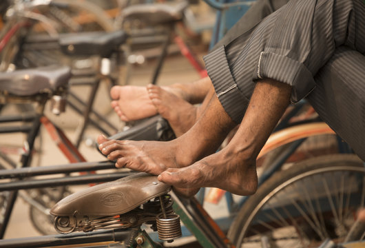 Feet Of Resting Rickshaw Riders India