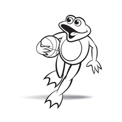 black outline happy frog playing with basket ball
