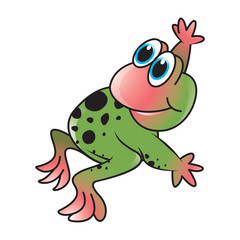 happy vector cartoon frog walking and looking back