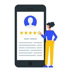 Woman giving five star rating, user reviews