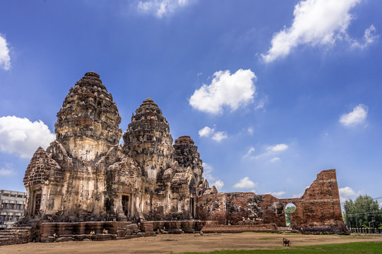 Phra Prang Sam Yod temple. An ancient Khmer architecture in Lopburi, Thailand