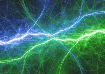 Blue and green lightning abstract, plasma fractal background