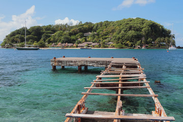 Half-ruined pier and Young Island. Kingstown, Saint-Vicent