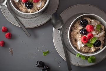 healthy breakfast oatmeal porridge with raspberry blackberry