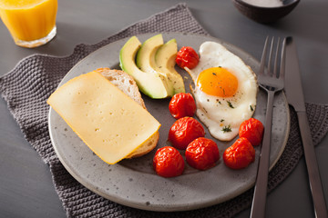 fried egg, avocado, tomato for healthy breakfast