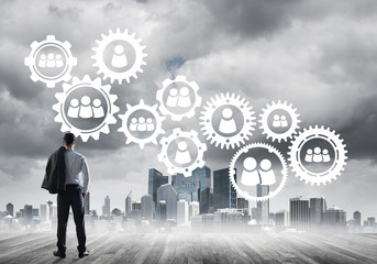 Social connection concept drawn on screen as symbol for teamwork and cooperation