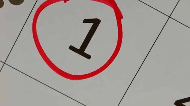 The Red Marker Circled 01th Date On The Calendar