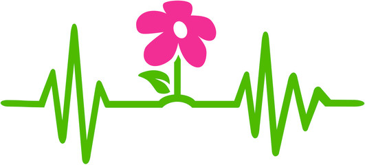 Gardener heartbeat line with coloured flower