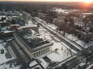 Aerial Drone of Princeton Snow Covered