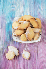 Tasty different cakes set on a color gradient background