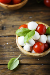 Italian antipasto with mozzarella, tomato and basil