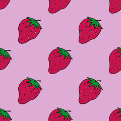 Strawberry seamles pattern on pink background