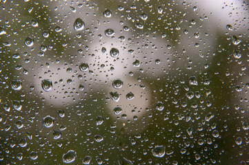 Drops of water on the glass.