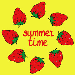 Strawberry summer pattern on yellow background