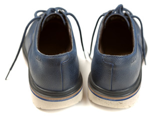 Blue leather men's shoes. Isolate on white.